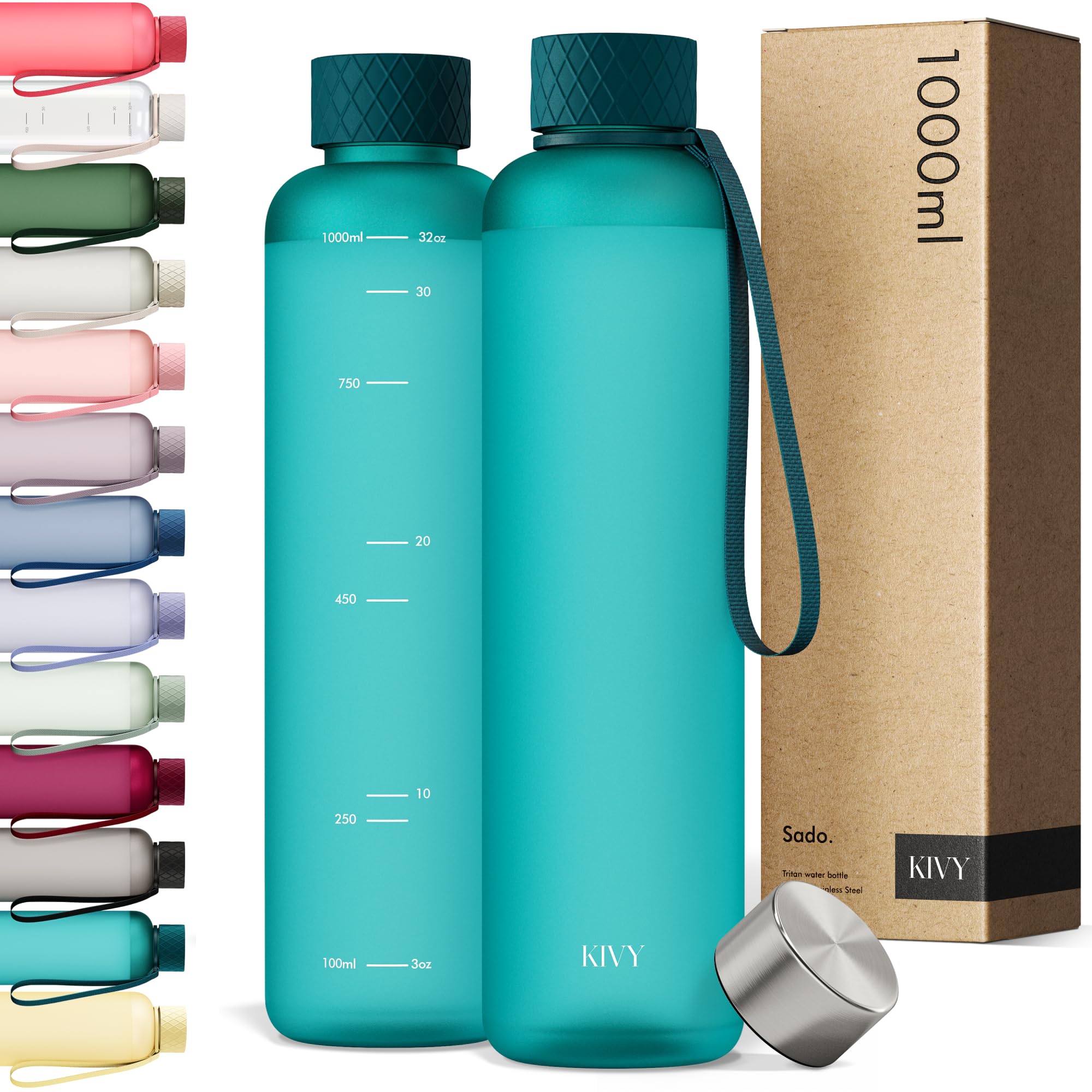KIVY Slim Water Bottle 32oz [Lightweight & Shatterproof] Fits Backpack & Cupholder for Travel, Sports, School - Blue water bottle no straw - Cute aesthetic water bottles screw top - Dishwasher Safe