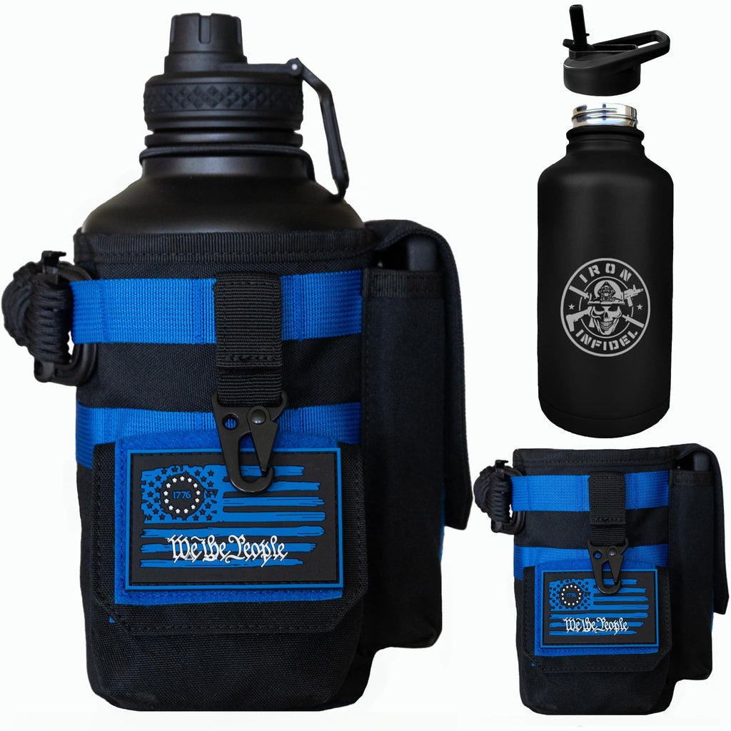 Iron Infidel Battle Bottle - Half Gallon Insulated Water Bottle with Paracord Handle - Large 64 oz Stainless Steel Water Jug & Rugged, Removable Sleeve For Keys, Wallet, Phone (Black Camo 2 Liter)