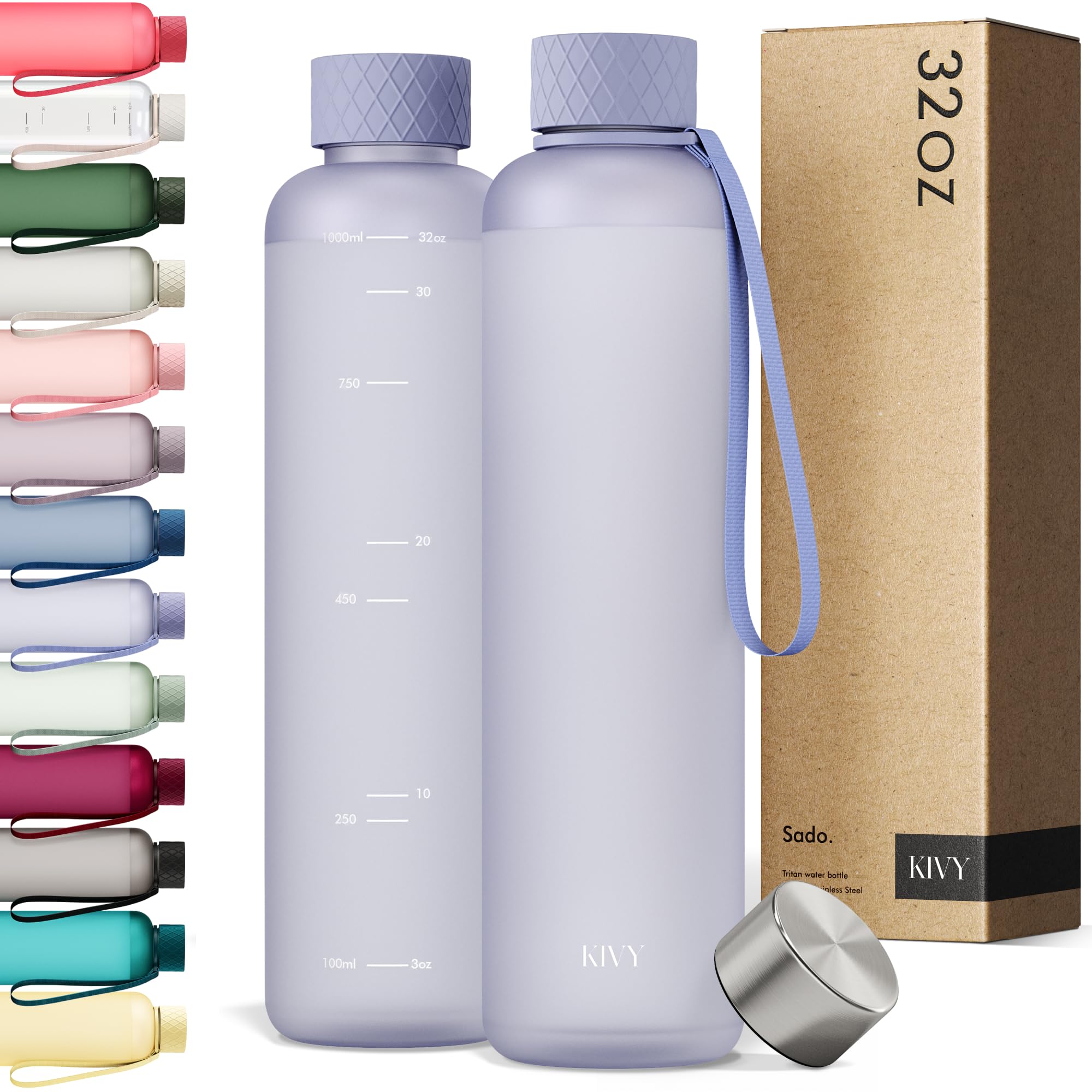 KIVY Slim Water Bottle 32oz [Lightweight & Shatterproof] Fits Backpack & Cupholder for Travel, Sports, School - Blue water bottle no straw - Cute aesthetic water bottles screw top - Dishwasher Safe