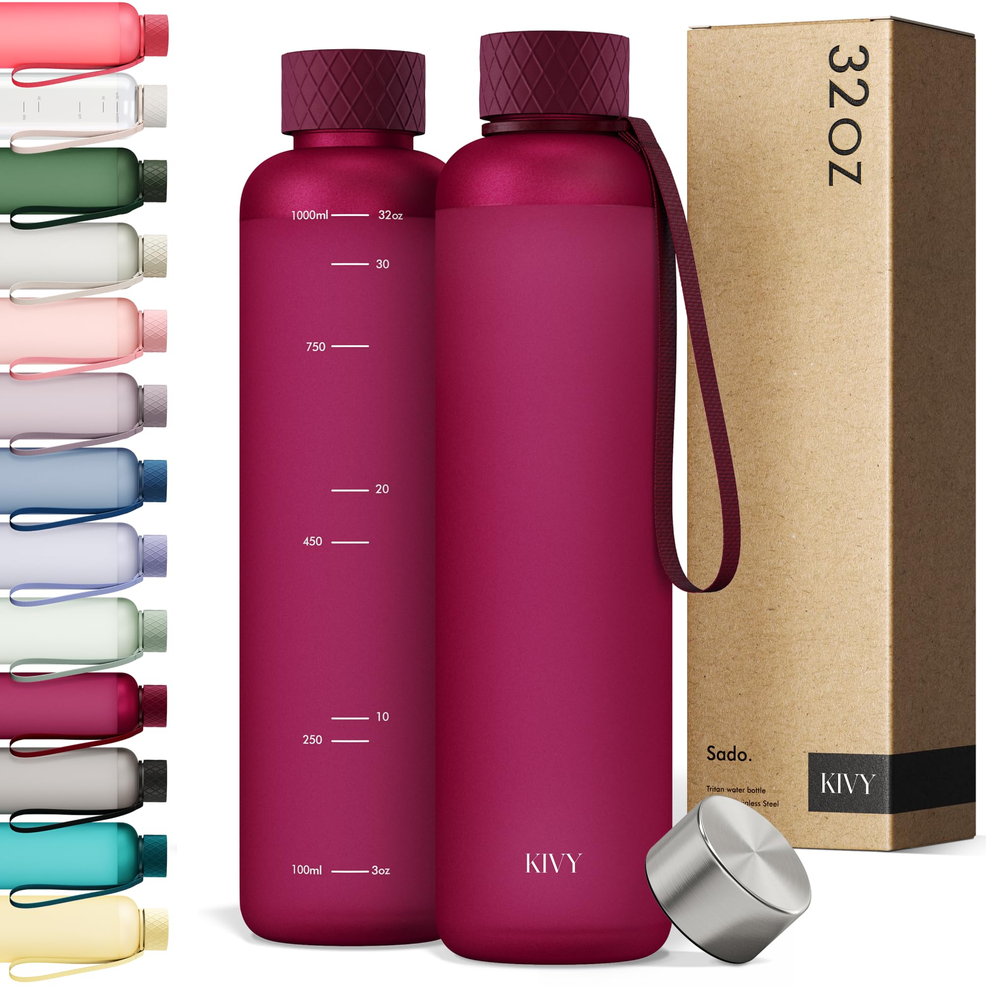 KIVY Slim Water Bottle 32oz [Lightweight & Shatterproof] Fits Backpack & Cupholder for Travel, Sports, School - Blue water bottle no straw - Cute aesthetic water bottles screw top - Dishwasher Safe