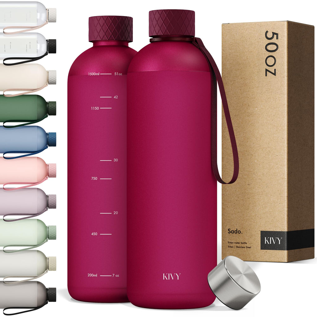 KIVY Slim Water Bottle 32oz [Lightweight & Shatterproof] Fits Backpack & Cupholder for Travel, Sports, School - Blue water bottle no straw - Cute aesthetic water bottles screw top - Dishwasher Safe