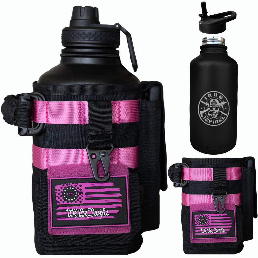 Iron Infidel Battle Bottle - Half Gallon Insulated Water Bottle with Paracord Handle - Large 64 oz Stainless Steel Water Jug & Rugged, Removable Sleeve For Keys, Wallet, Phone (Black Camo 2 Liter)