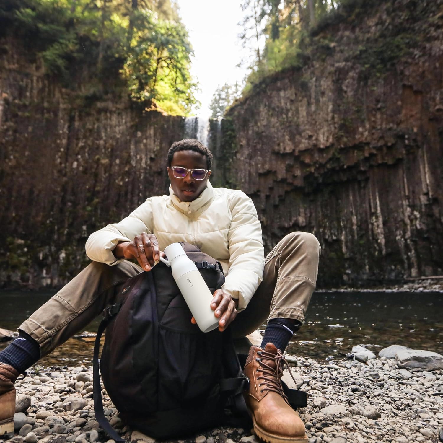 LARQ Bottle Filtered - Insulated Stainless Steel Water Bottle BPA Free with Nano Zero Technology and Long-Lasting Filters, Granite White, 17oz