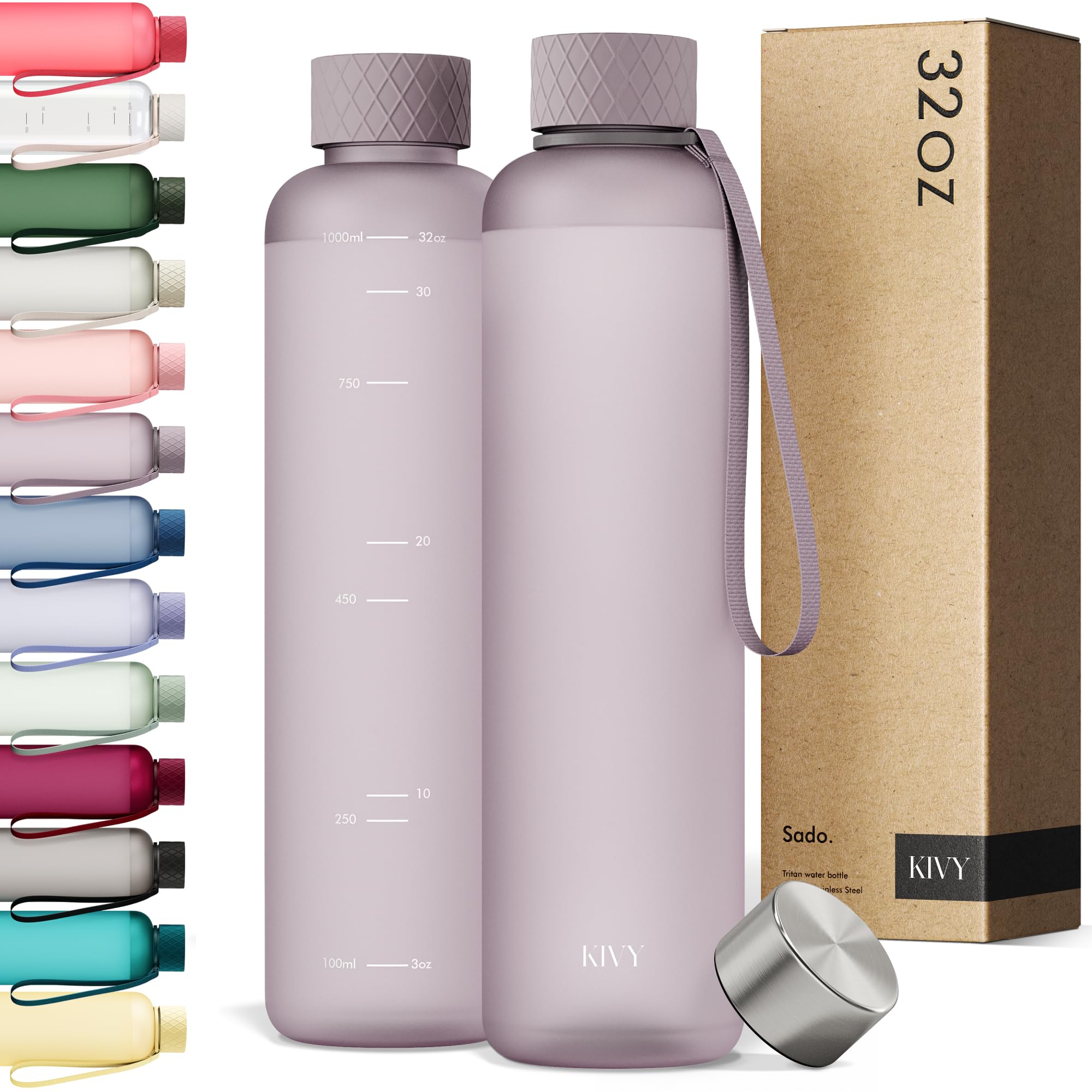KIVY Slim Water Bottle 32oz [Lightweight & Shatterproof] Fits Backpack & Cupholder for Travel, Sports, School - Blue water bottle no straw - Cute aesthetic water bottles screw top - Dishwasher Safe
