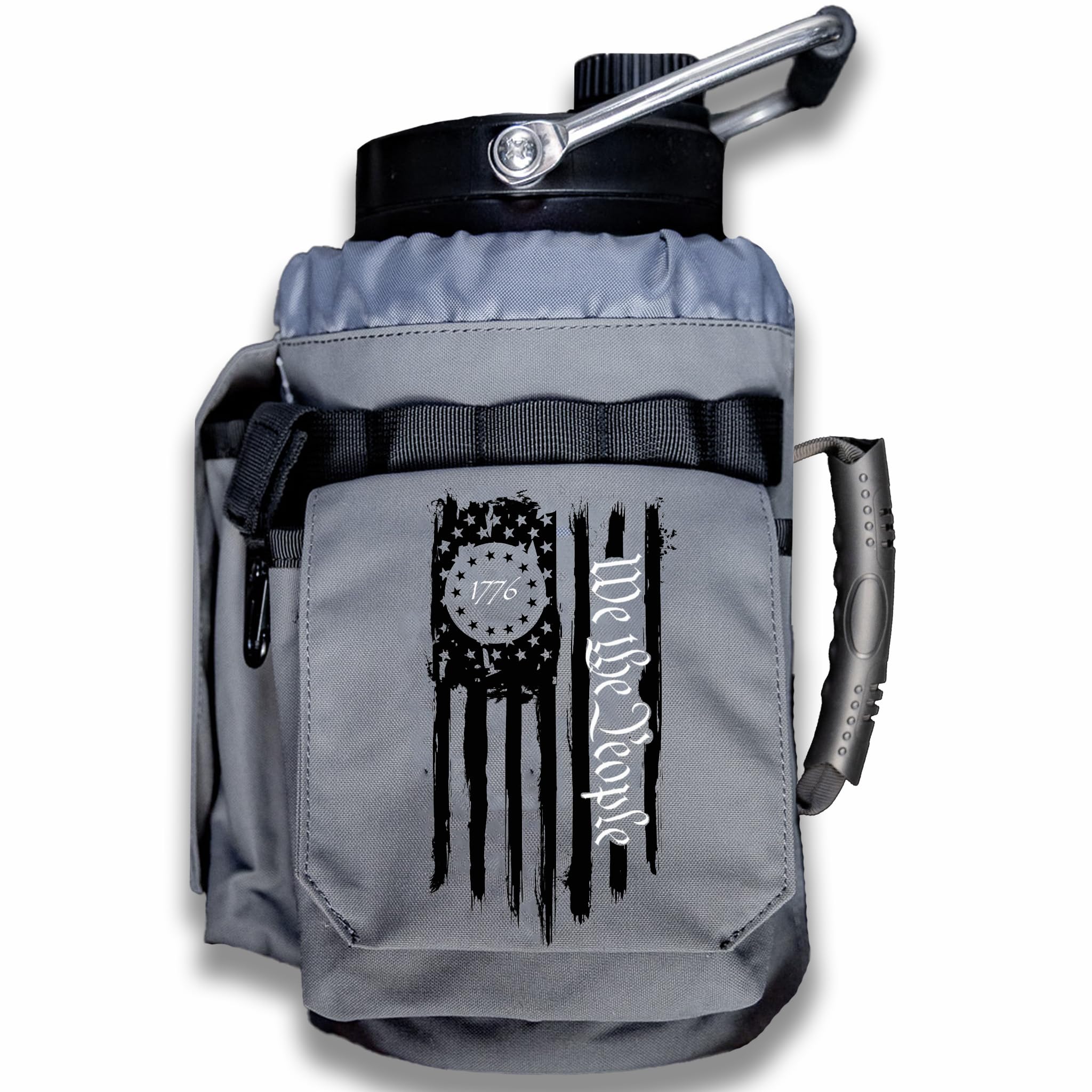 Iron Infidel Battle Bottle - Half Gallon Insulated Water Bottle with Paracord Handle - Large 64 oz Stainless Steel Water Jug & Rugged, Removable Sleeve For Keys, Wallet, Phone (Black Camo 2 Liter)