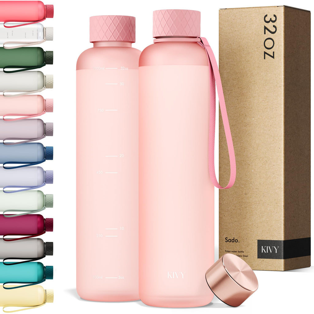 KIVY Slim Water Bottle 32oz [Lightweight & Shatterproof] Fits Backpack & Cupholder for Travel, Sports, School - Blue water bottle no straw - Cute aesthetic water bottles screw top - Dishwasher Safe