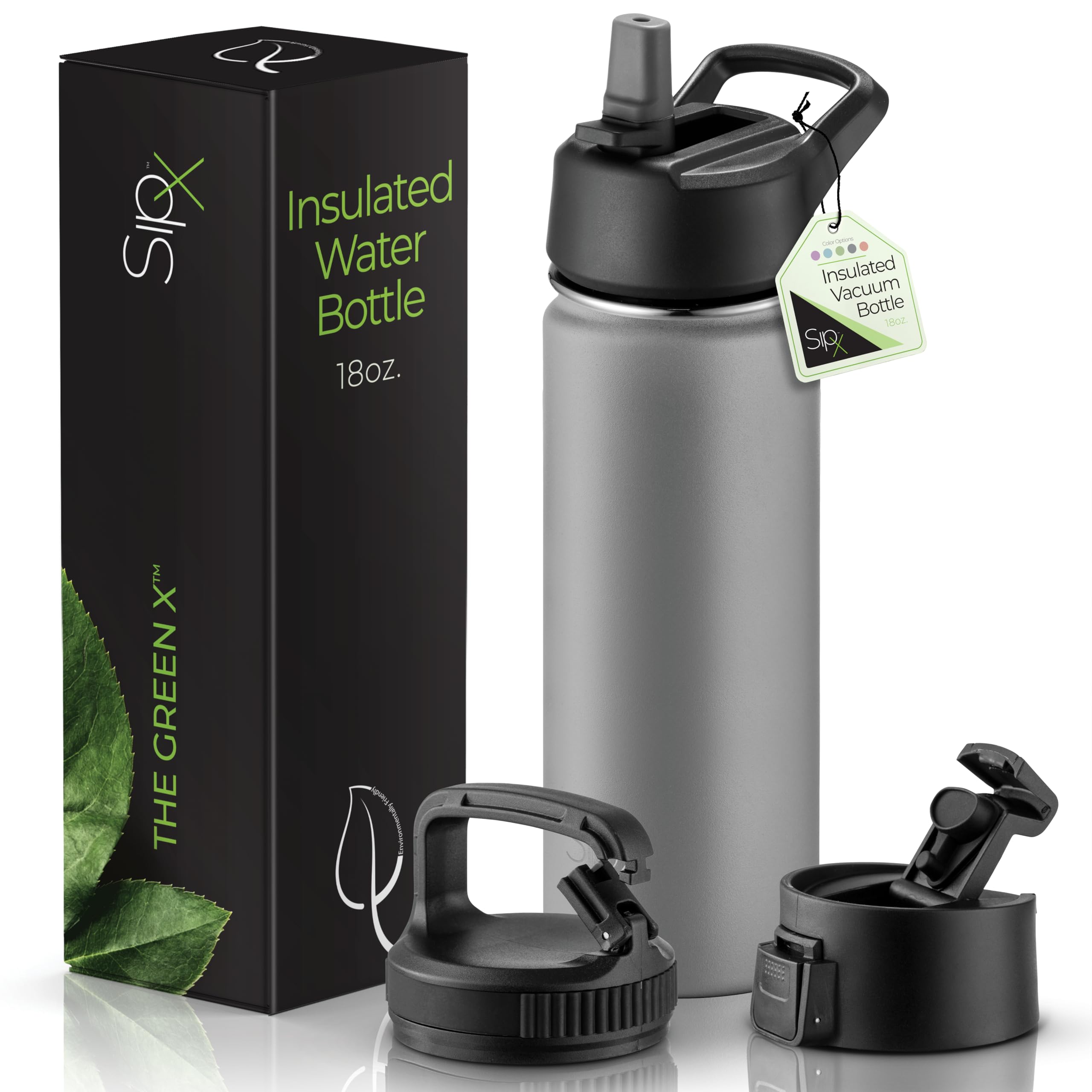 SIPX™ 40 oz Insulated Water Bottle with 3 Lids – Leakproof Stainless Steel, Triple Insulated – Cold 24 Hours/Hot 12 Hours – Durable Bottle for School, Gym, Travel – White