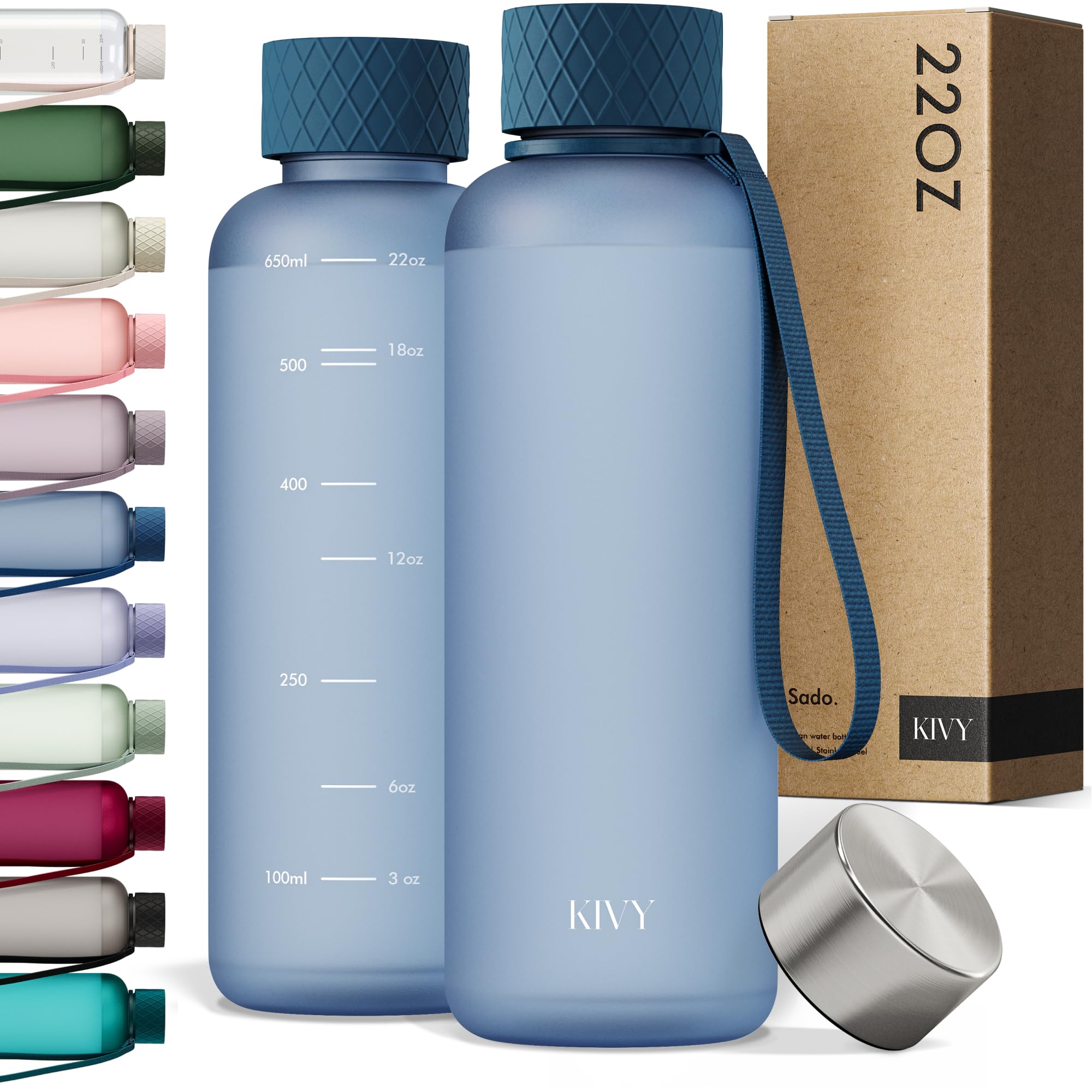 KIVY Slim Water Bottle 32oz [Lightweight & Shatterproof] Fits Backpack & Cupholder for Travel, Sports, School - Blue water bottle no straw - Cute aesthetic water bottles screw top - Dishwasher Safe