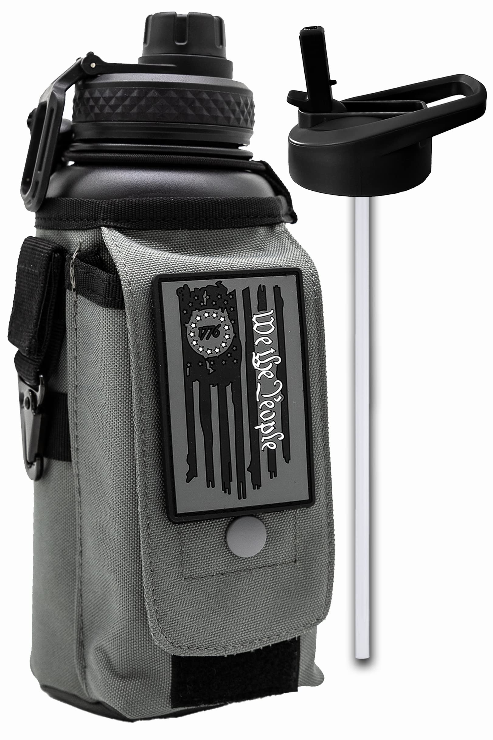 Iron Infidel Battle Bottle - Half Gallon Insulated Water Bottle with Paracord Handle - Large 64 oz Stainless Steel Water Jug & Rugged, Removable Sleeve For Keys, Wallet, Phone (Black Camo 2 Liter)