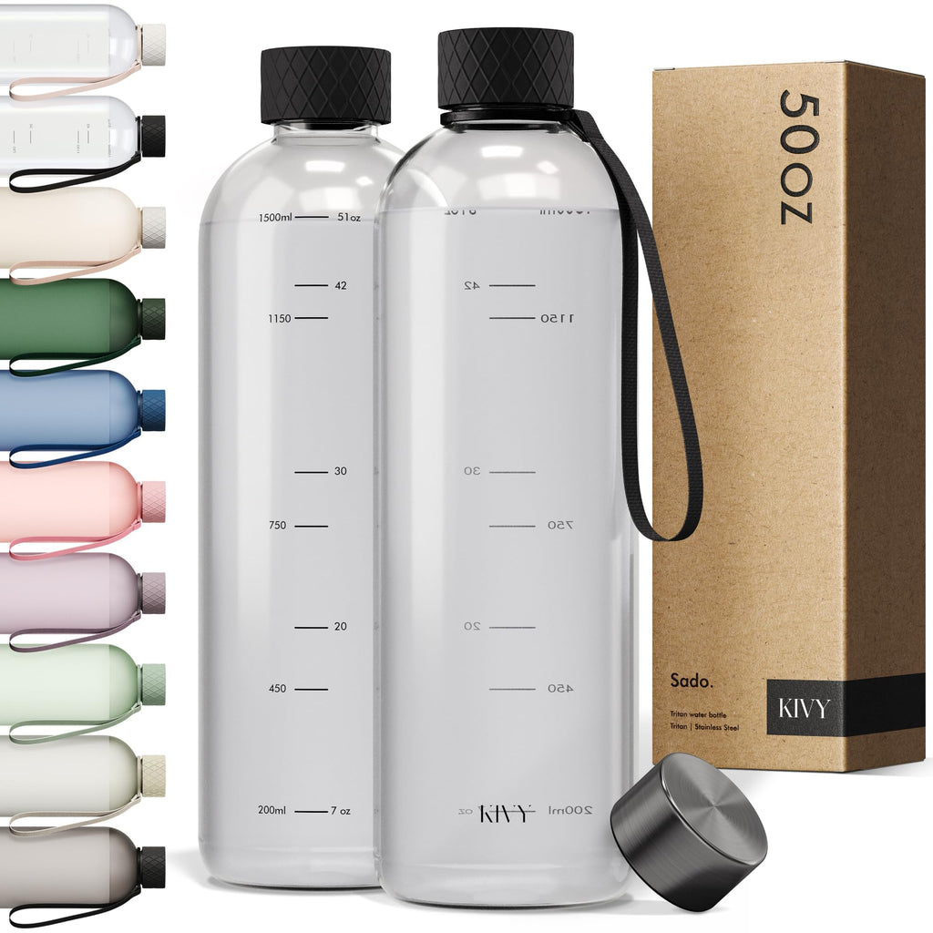 KIVY Slim Water Bottle 32oz [Lightweight & Shatterproof] Fits Backpack & Cupholder for Travel, Sports, School - Blue water bottle no straw - Cute aesthetic water bottles screw top - Dishwasher Safe