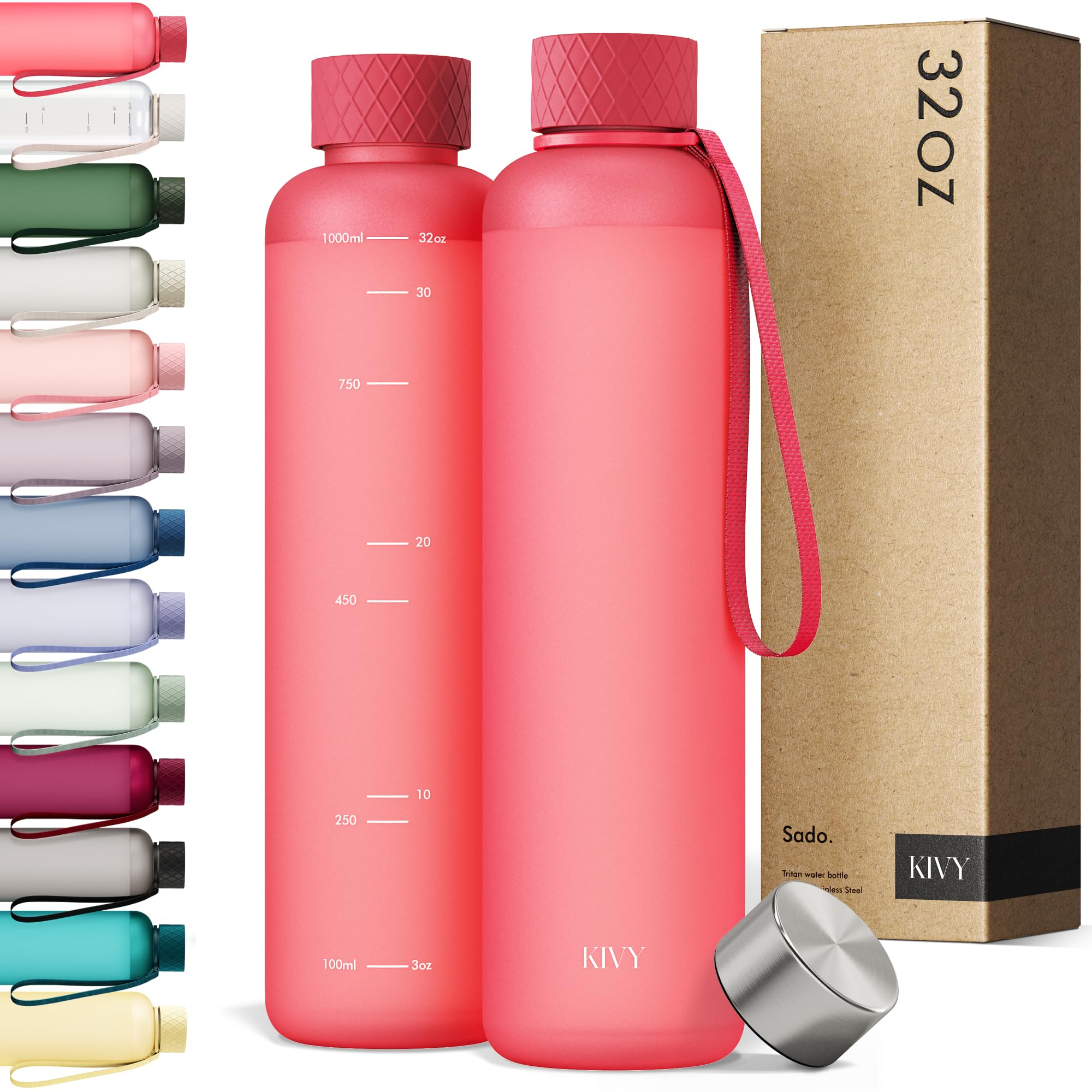 KIVY Slim Water Bottle 32oz [Lightweight & Shatterproof] Fits Backpack & Cupholder for Travel, Sports, School - Blue water bottle no straw - Cute aesthetic water bottles screw top - Dishwasher Safe
