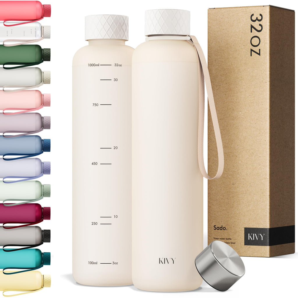 KIVY Slim Water Bottle 32oz [Lightweight & Shatterproof] Fits Backpack & Cupholder for Travel, Sports, School - Blue water bottle no straw - Cute aesthetic water bottles screw top - Dishwasher Safe