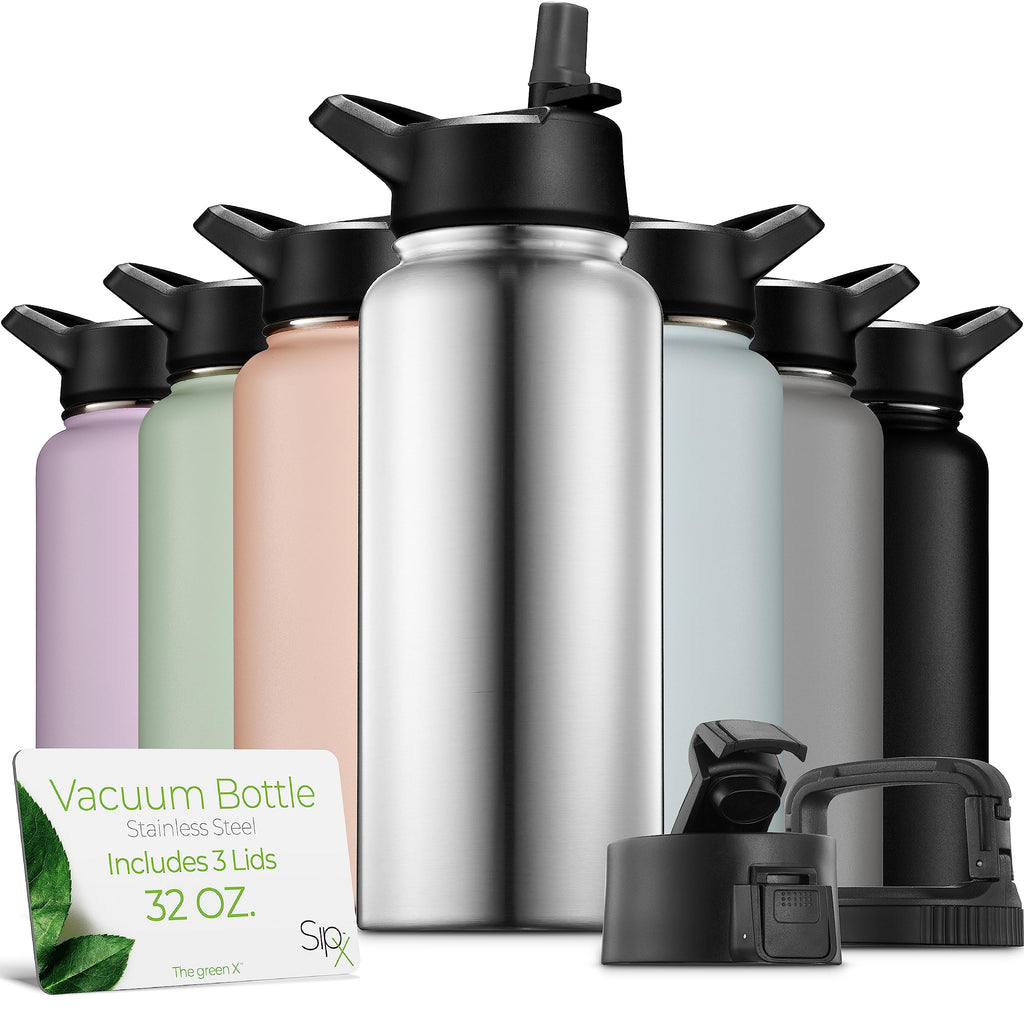 SIPX™ 40 oz Insulated Water Bottle with 3 Lids – Leakproof Stainless Steel, Triple Insulated – Cold 24 Hours/Hot 12 Hours – Durable Bottle for School, Gym, Travel – White