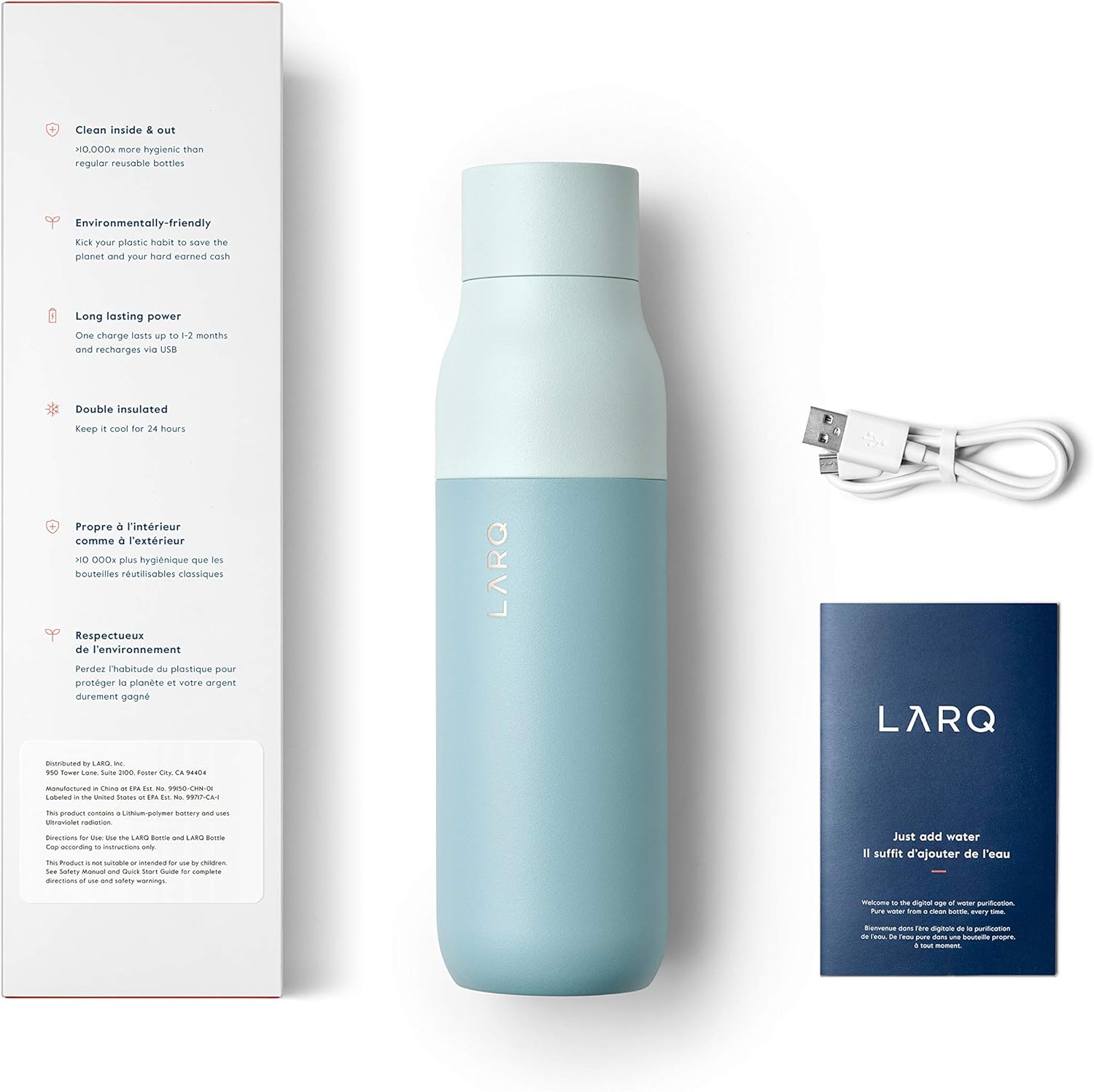 LARQ Bottle PureVis 17 oz - Self-Cleaning and Insulated Stainless Steel Water Bottle with UV Water Purifier and Award-winning Design | Reusable & Travel Friendly, Seaside Mint