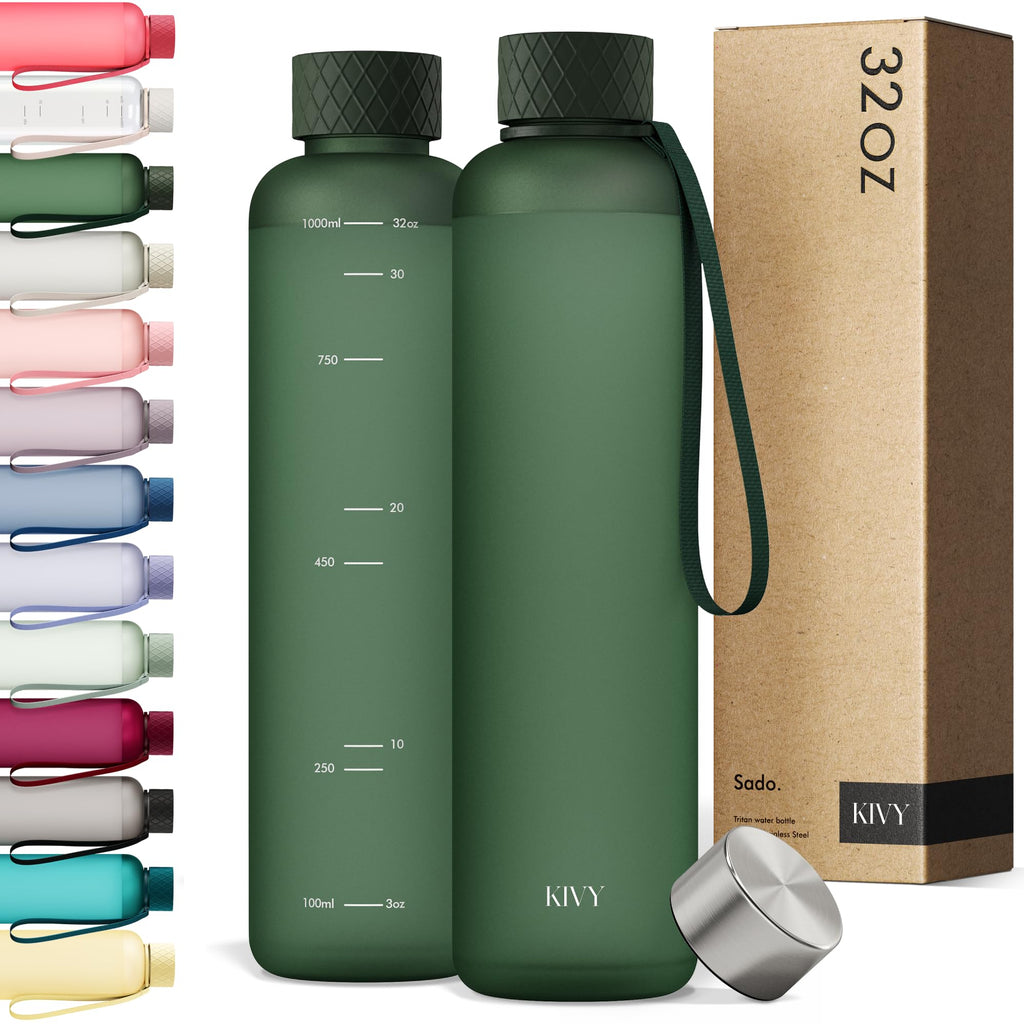 KIVY Slim Water Bottle 32oz [Lightweight & Shatterproof] Fits Backpack & Cupholder for Travel, Sports, School - Blue water bottle no straw - Cute aesthetic water bottles screw top - Dishwasher Safe