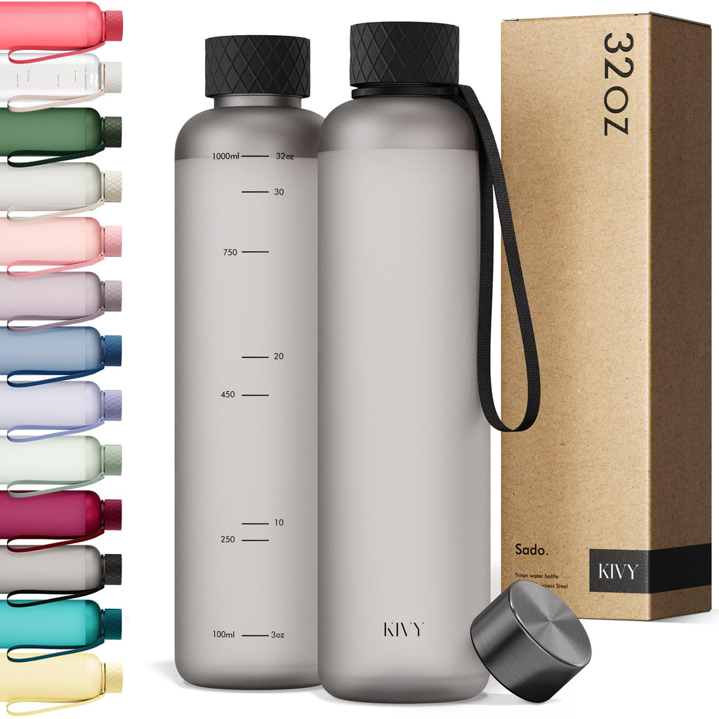 KIVY Slim Water Bottle 32oz [Lightweight & Shatterproof] Fits Backpack & Cupholder for Travel, Sports, School - Blue water bottle no straw - Cute aesthetic water bottles screw top - Dishwasher Safe