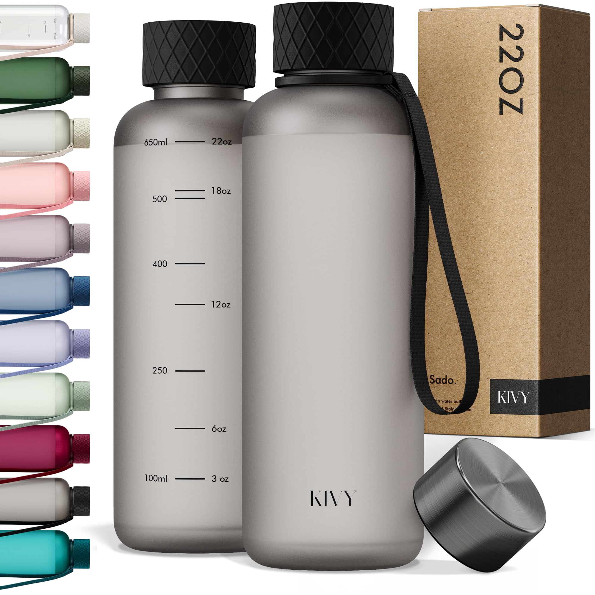 KIVY Slim Water Bottle 32oz [Lightweight & Shatterproof] Fits Backpack & Cupholder for Travel, Sports, School - Blue water bottle no straw - Cute aesthetic water bottles screw top - Dishwasher Safe