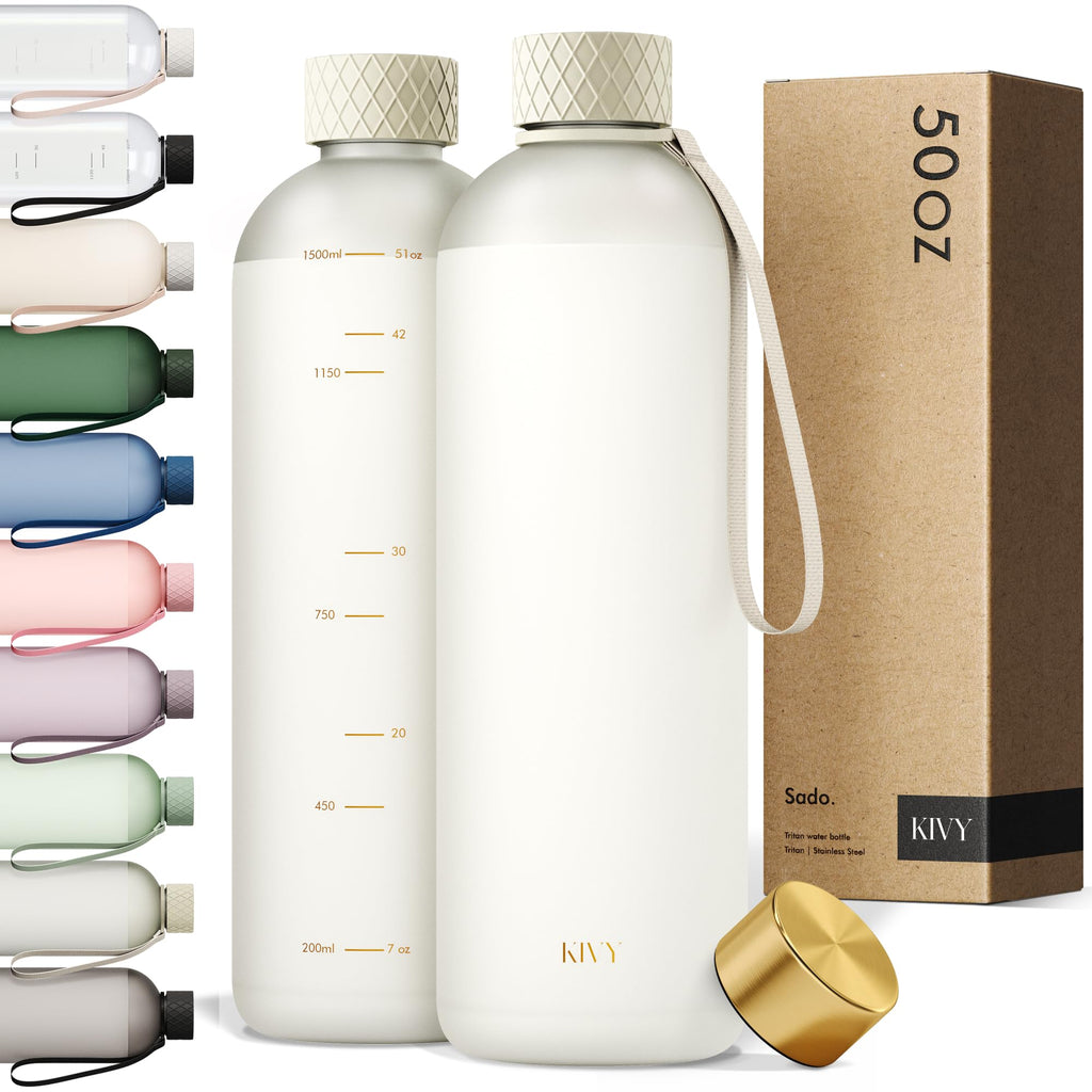 KIVY Slim Water Bottle 32oz [Lightweight & Shatterproof] Fits Backpack & Cupholder for Travel, Sports, School - Blue water bottle no straw - Cute aesthetic water bottles screw top - Dishwasher Safe
