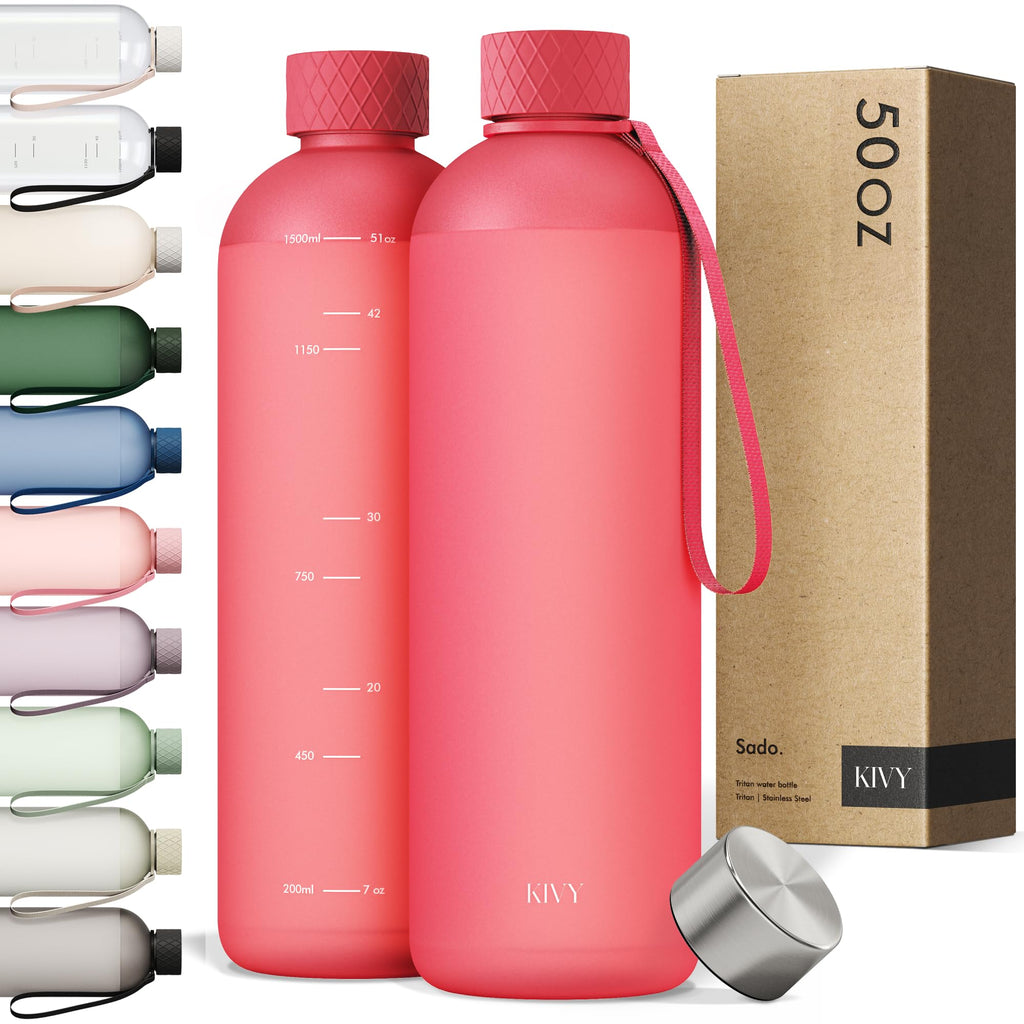 KIVY Slim Water Bottle 32oz [Lightweight & Shatterproof] Fits Backpack & Cupholder for Travel, Sports, School - Blue water bottle no straw - Cute aesthetic water bottles screw top - Dishwasher Safe