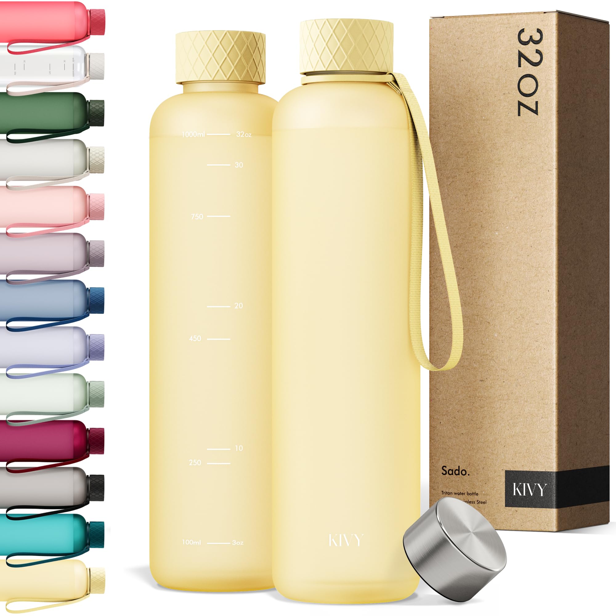 KIVY Slim Water Bottle 32oz [Lightweight & Shatterproof] Fits Backpack & Cupholder for Travel, Sports, School - Blue water bottle no straw - Cute aesthetic water bottles screw top - Dishwasher Safe