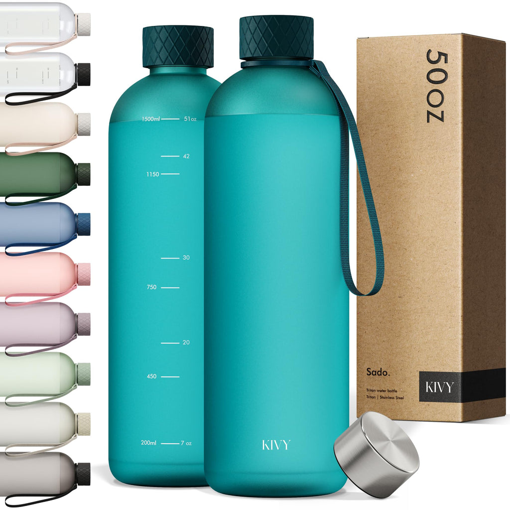 KIVY Slim Water Bottle 32oz [Lightweight & Shatterproof] Fits Backpack & Cupholder for Travel, Sports, School - Blue water bottle no straw - Cute aesthetic water bottles screw top - Dishwasher Safe