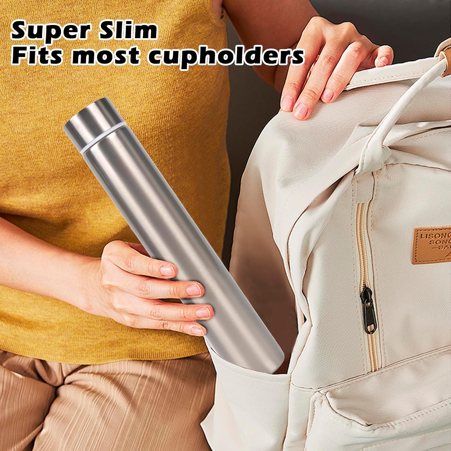 ChezMax Slim Thin Stainless Steel Vacuum Insulated Water Bottle Leak Proof Eco-Friendly Travel Cup Sports Drink Bottle 8.8OZ Silvery