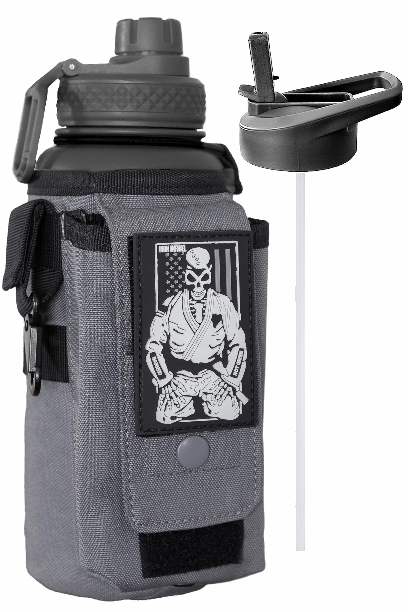 Iron Infidel Battle Bottle - Half Gallon Insulated Water Bottle with Paracord Handle - Large 64 oz Stainless Steel Water Jug & Rugged, Removable Sleeve For Keys, Wallet, Phone (Black Camo 2 Liter)